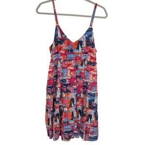 Island Beach Rayon Sailboat Print Tiered Sundress XL - Coastal Nautical,Resort